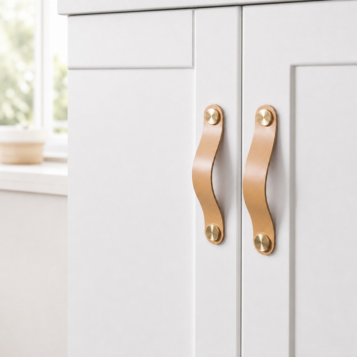 Cowhide Leather Brass Cabinet Pull Handle