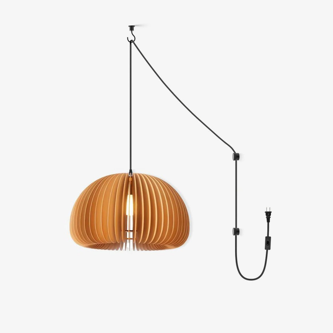 Rounded Wood Slat Swag Pendant Light