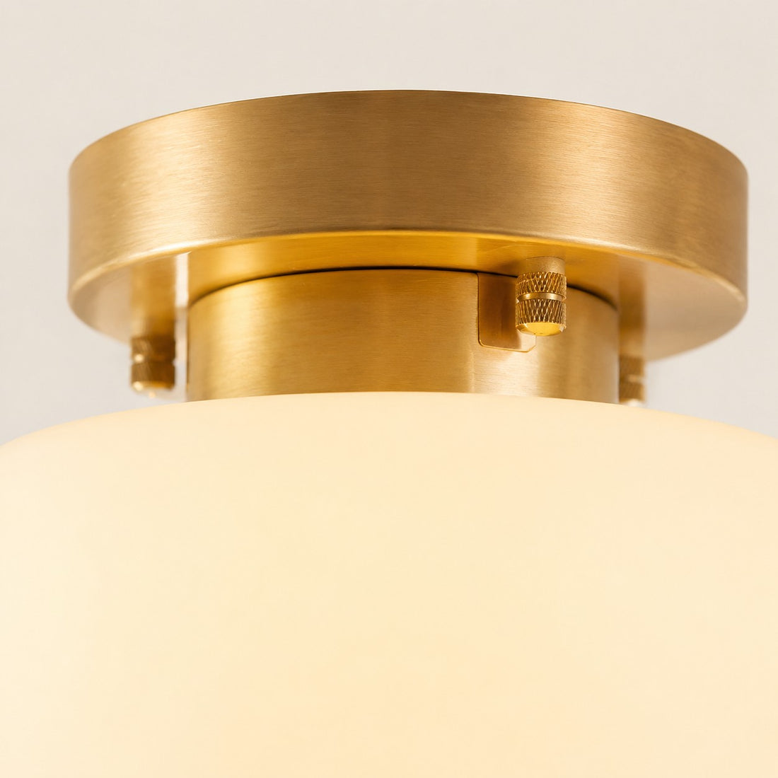 Close detail of brushed brass canopy and mounting hardware