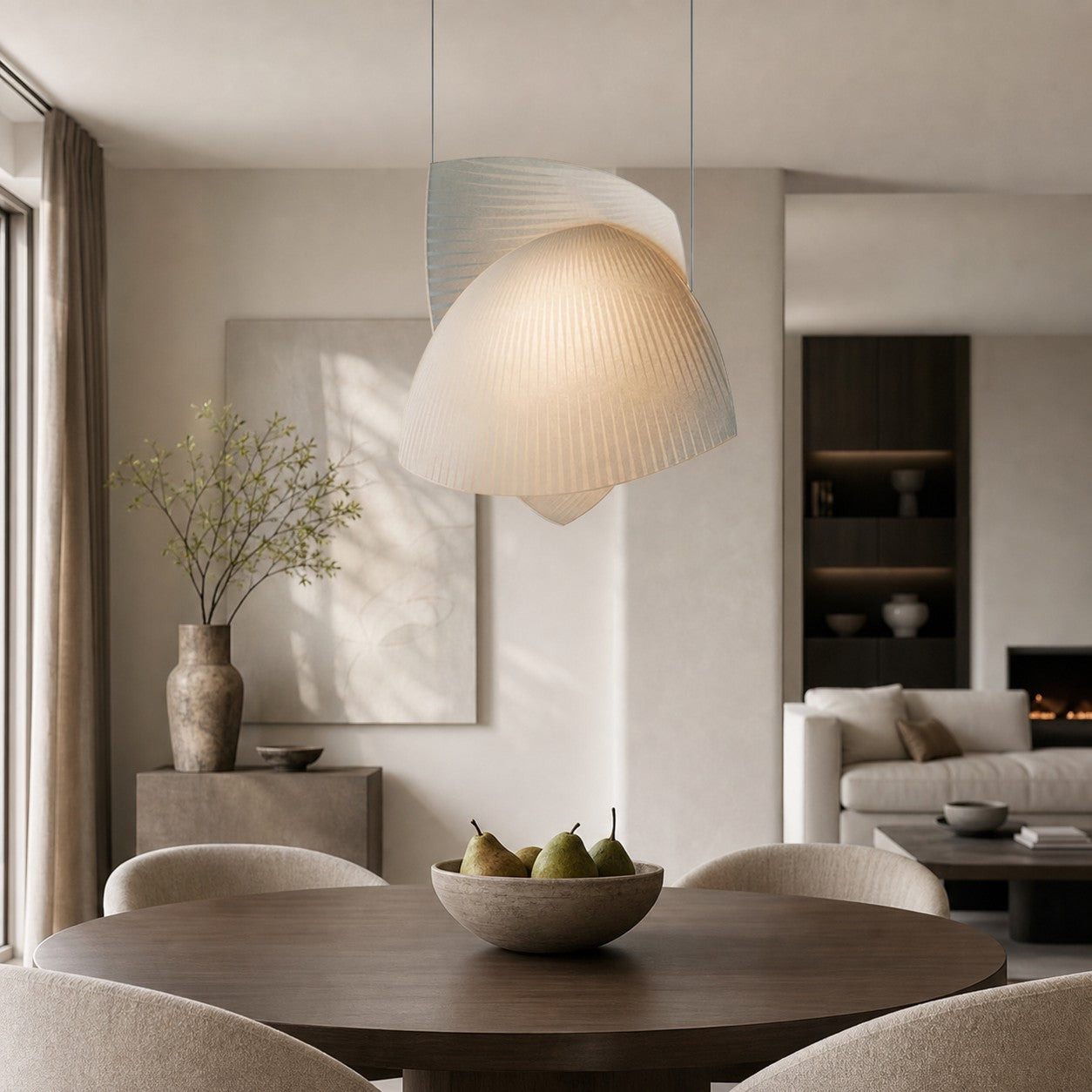 Pendant light in a dining and living room setting