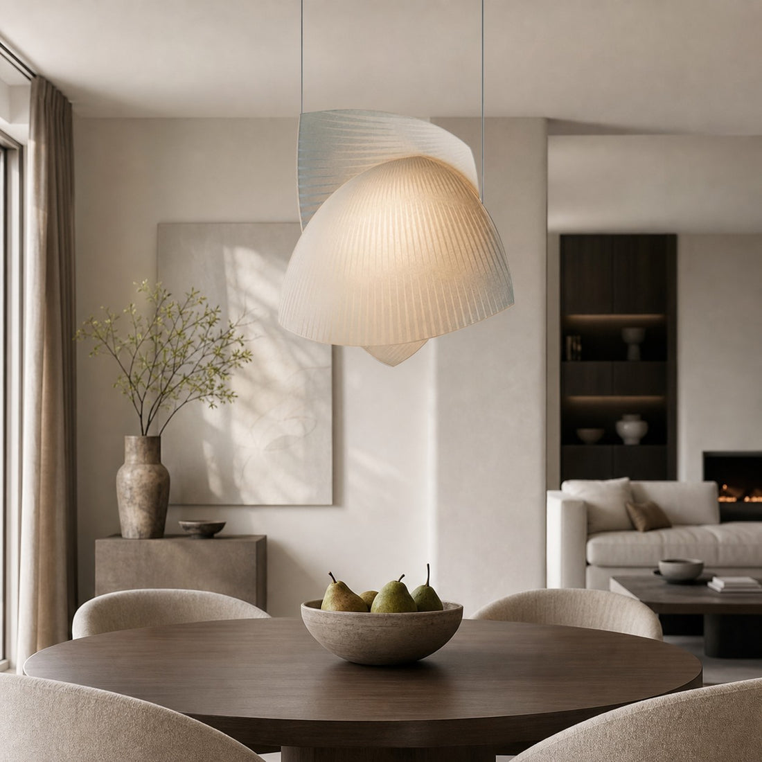 Pendant light in a dining and living room setting