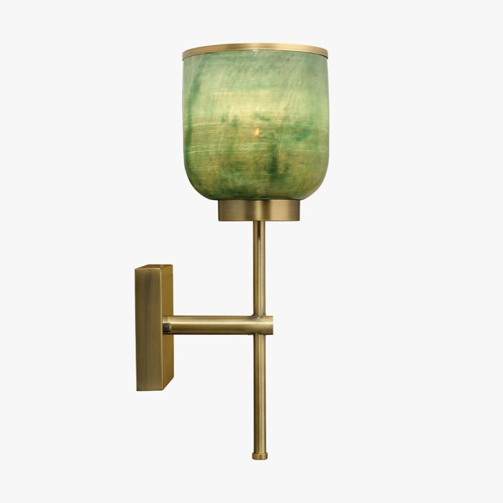 Helvo Vintage Metal Single Sconce - Green Glass Wall Light for Home Decor