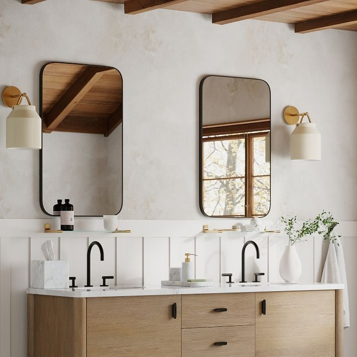 Hanton Brass Damp Rated Sconce - Modern Glass Wall Light for Bathroom