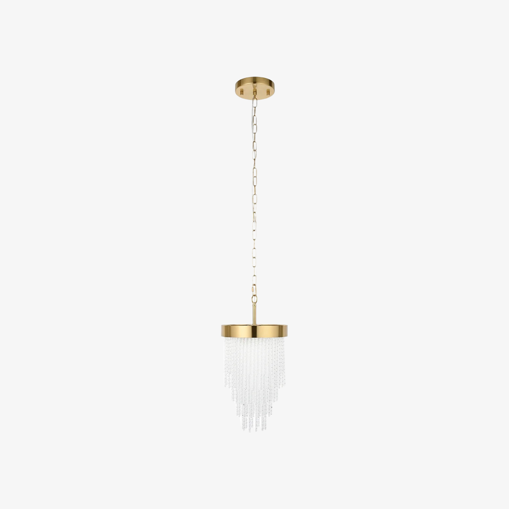 Cavara Multi-Tier Glass Rod Chandelier – Tiered Brass Pendant for Dining and Entry