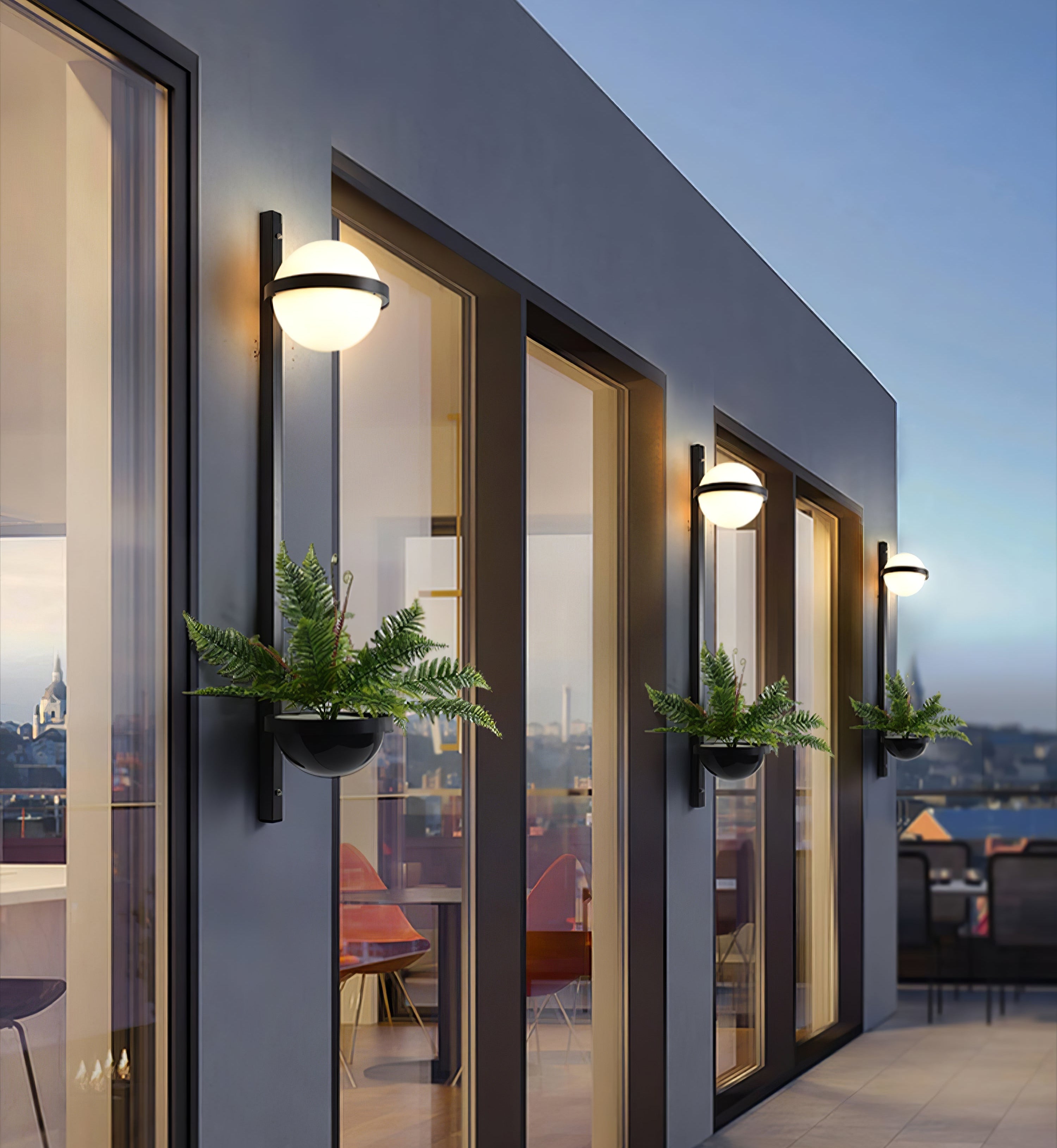 Modern Metal Wall Light - Black Frame Glowing Sphere Lamp for Garden