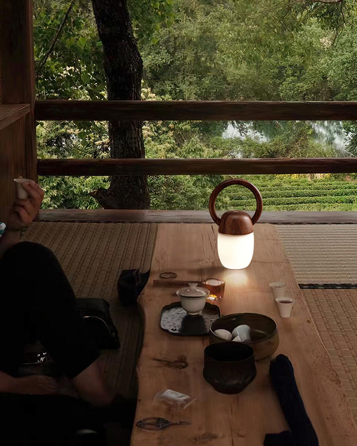 Zen Buddha Tischlampe – Wiederaufladbare LED-Lampe aus Holz für Zuhause und Büro