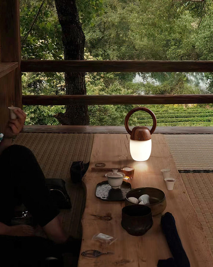 Zen Buddha Tischlampe – Wiederaufladbare LED-Lampe aus Holz für Zuhause und Büro