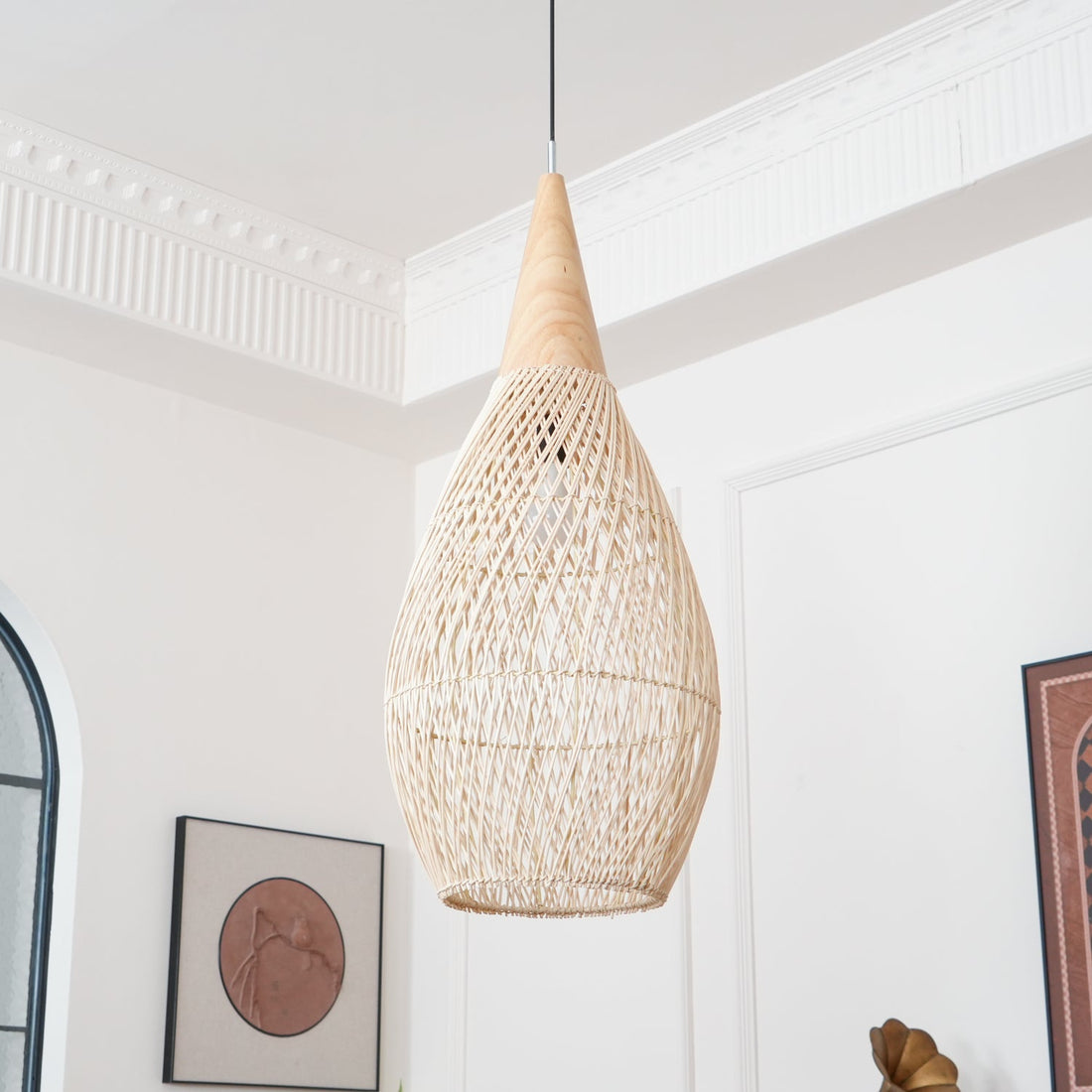 Woven Rattan Wood Plug-In Pendant Light