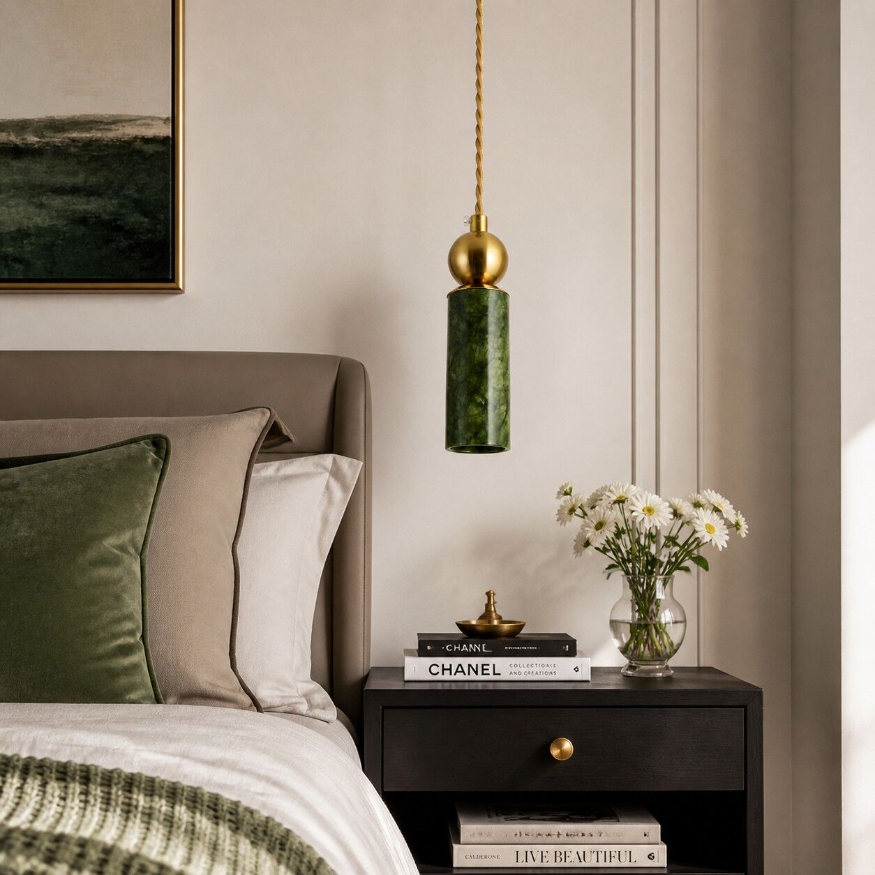 Green Jade Cylinder Pendant Light