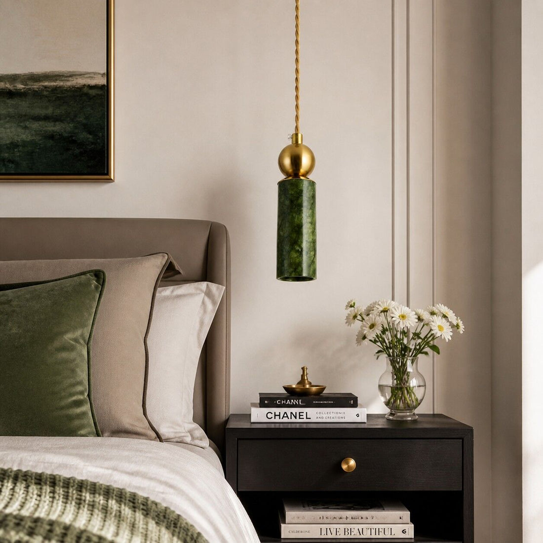 Green Jade Cylinder Pendant Light