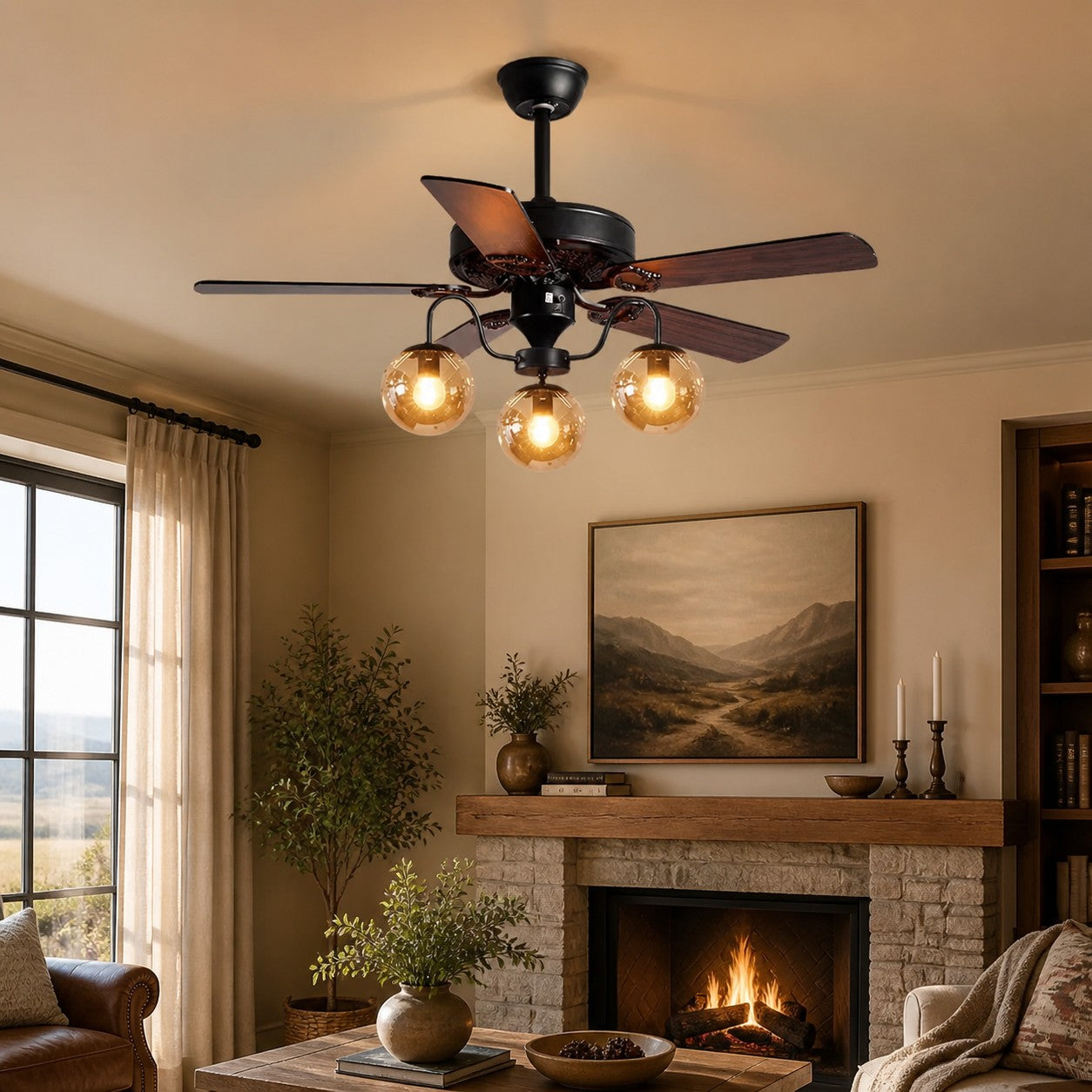 Rustikaler Deckenventilator mit Licht