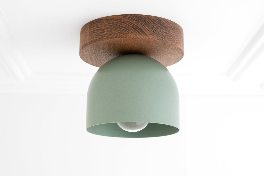 Metio Dome Moderne rustikale Deckenleuchte – Holz- und Metallfusion