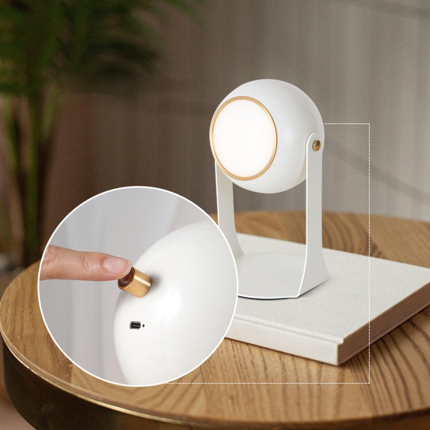Glänzende schwarz-weiße Tischlampe – Helm-inspiriert