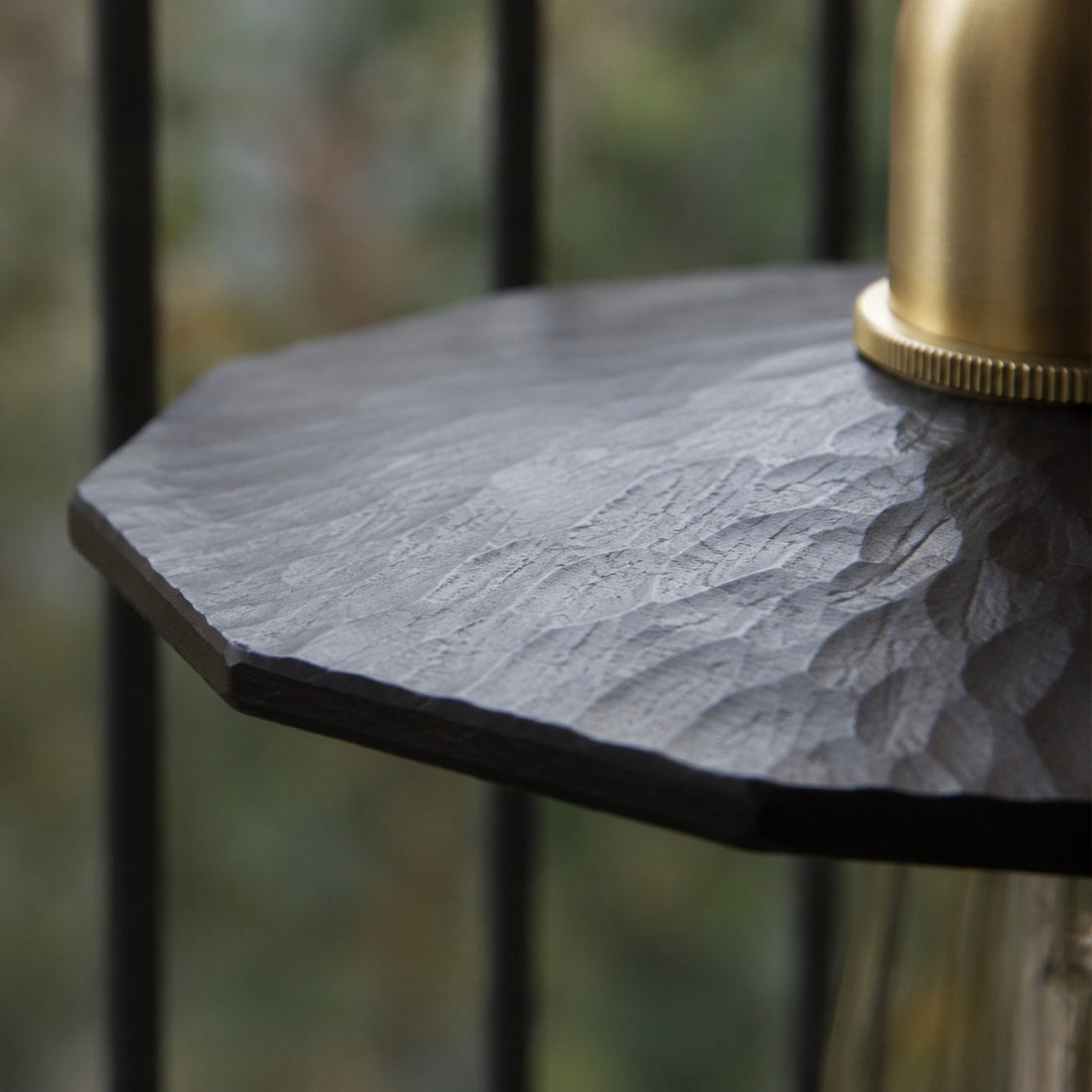 Hand carved black walnut wood shade texture detail