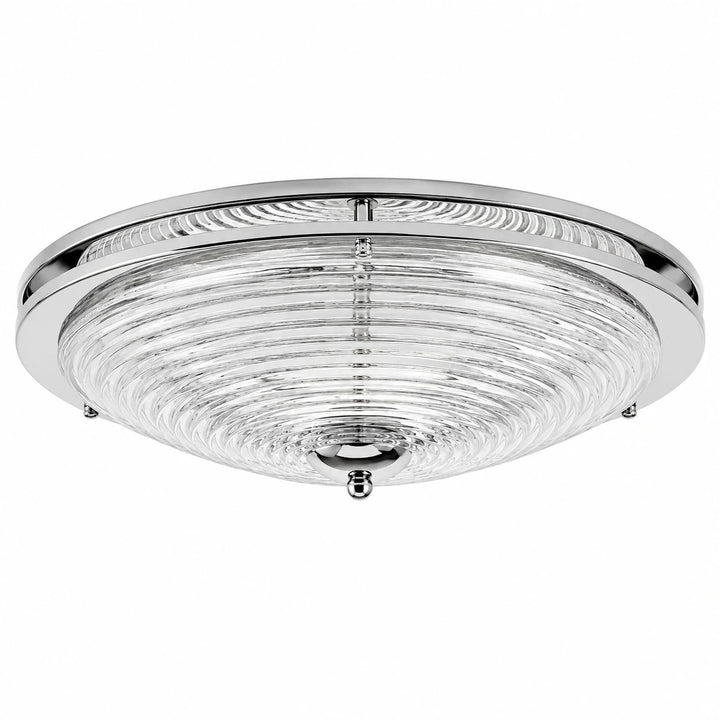 Bauhaus chrome rippled glass flush mount ceiling light on a white background