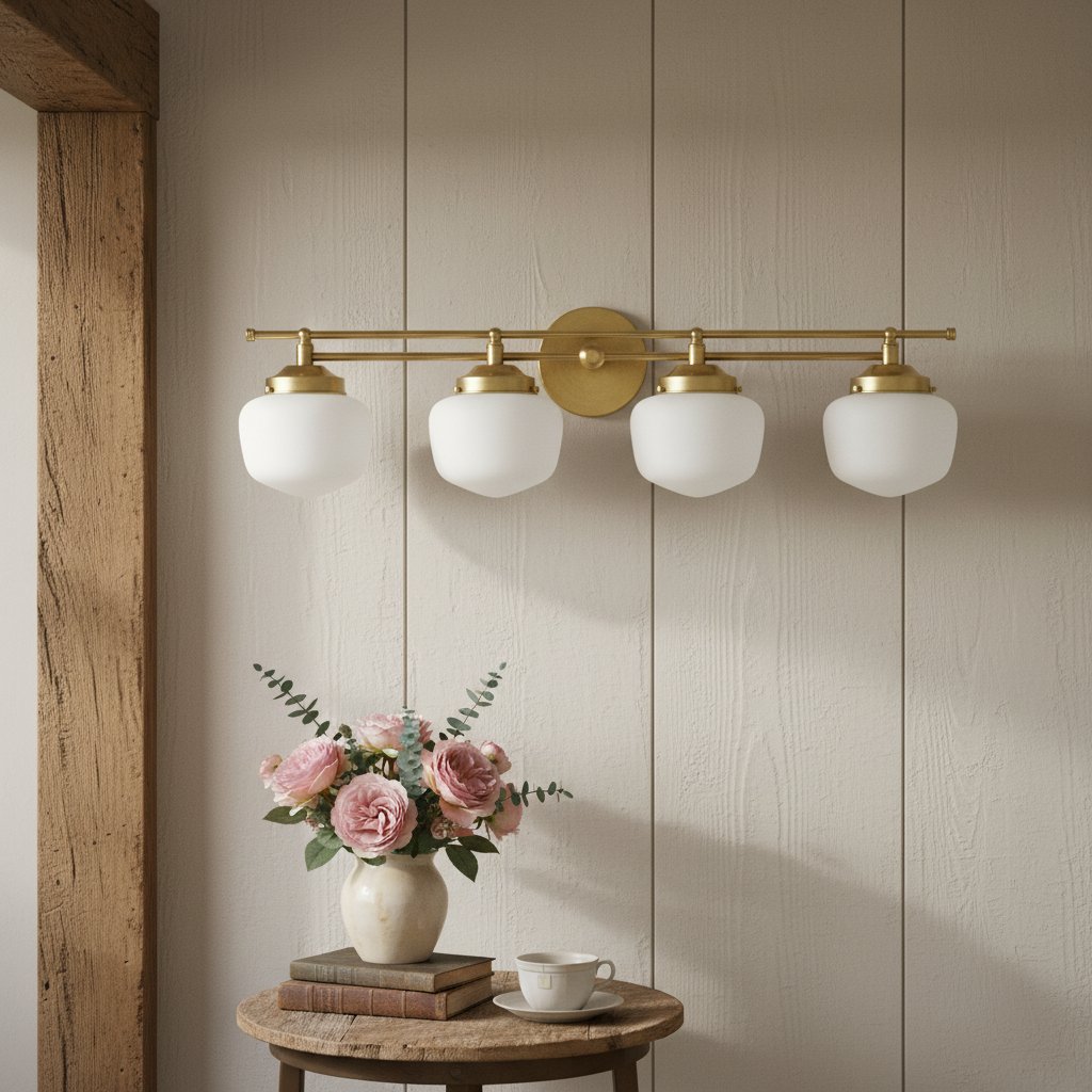 Opalglas Art Deco Vanity Light - Badezimmer-Wandleuchte mit weißen Glasschirmen