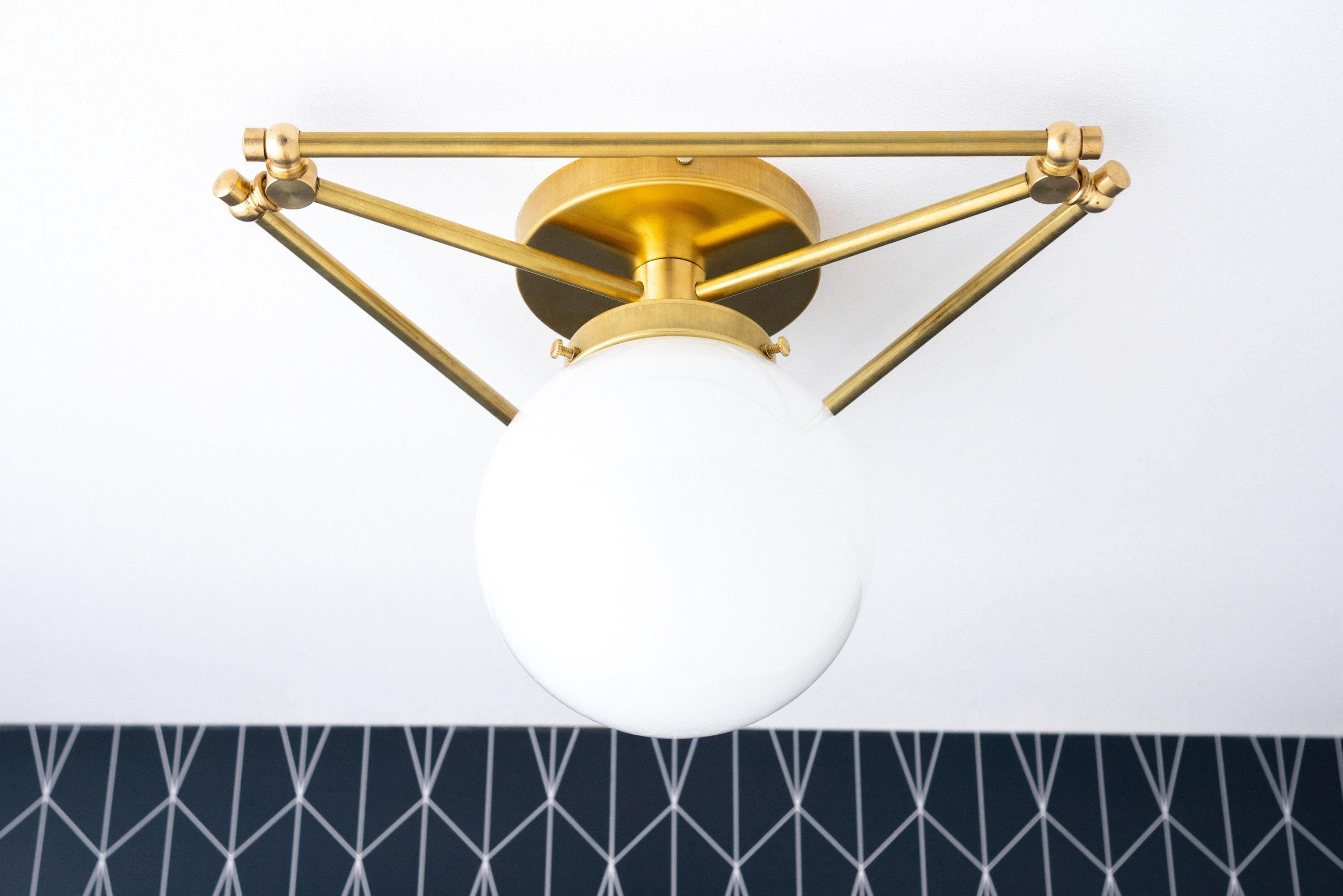 Glorica Glass Geometric Brass Ceiling Light - Hand-Blown Globe Design