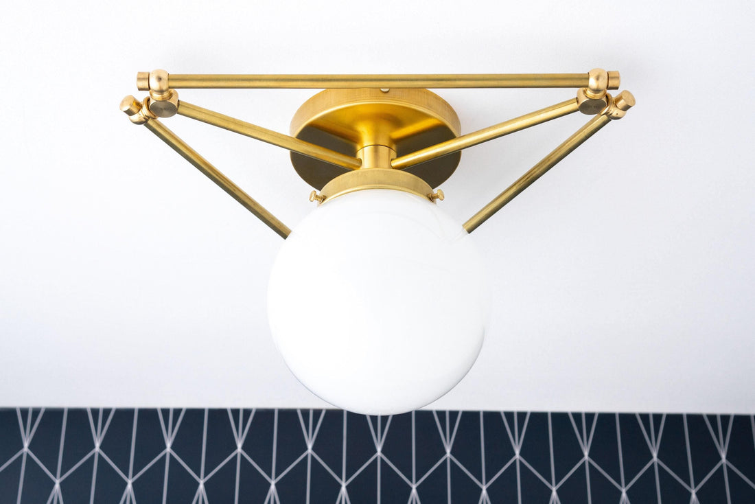 Glorica Glass Geometric Brass Ceiling Light - Hand-Blown Globe Design