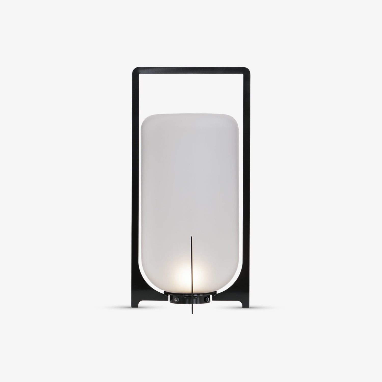 Black Lantern Table Lamp - Outdoor LED Light with Blown Glass Shade