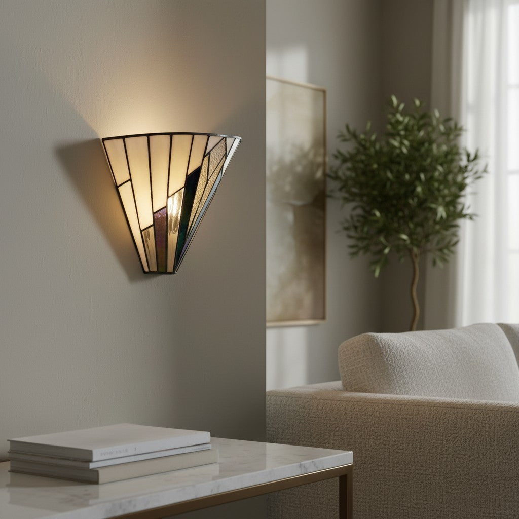 TF Astoria Vintage Fan-Shaped Wall Lamp — Handcrafted Art Glass — For Bedroom Accent Light
