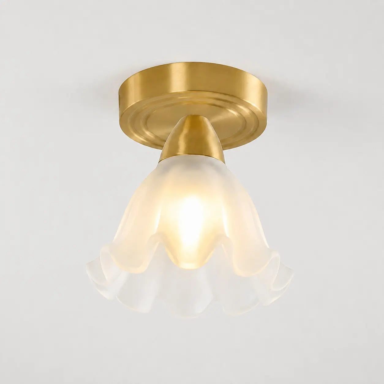 Solid brass petal glass ceiling light