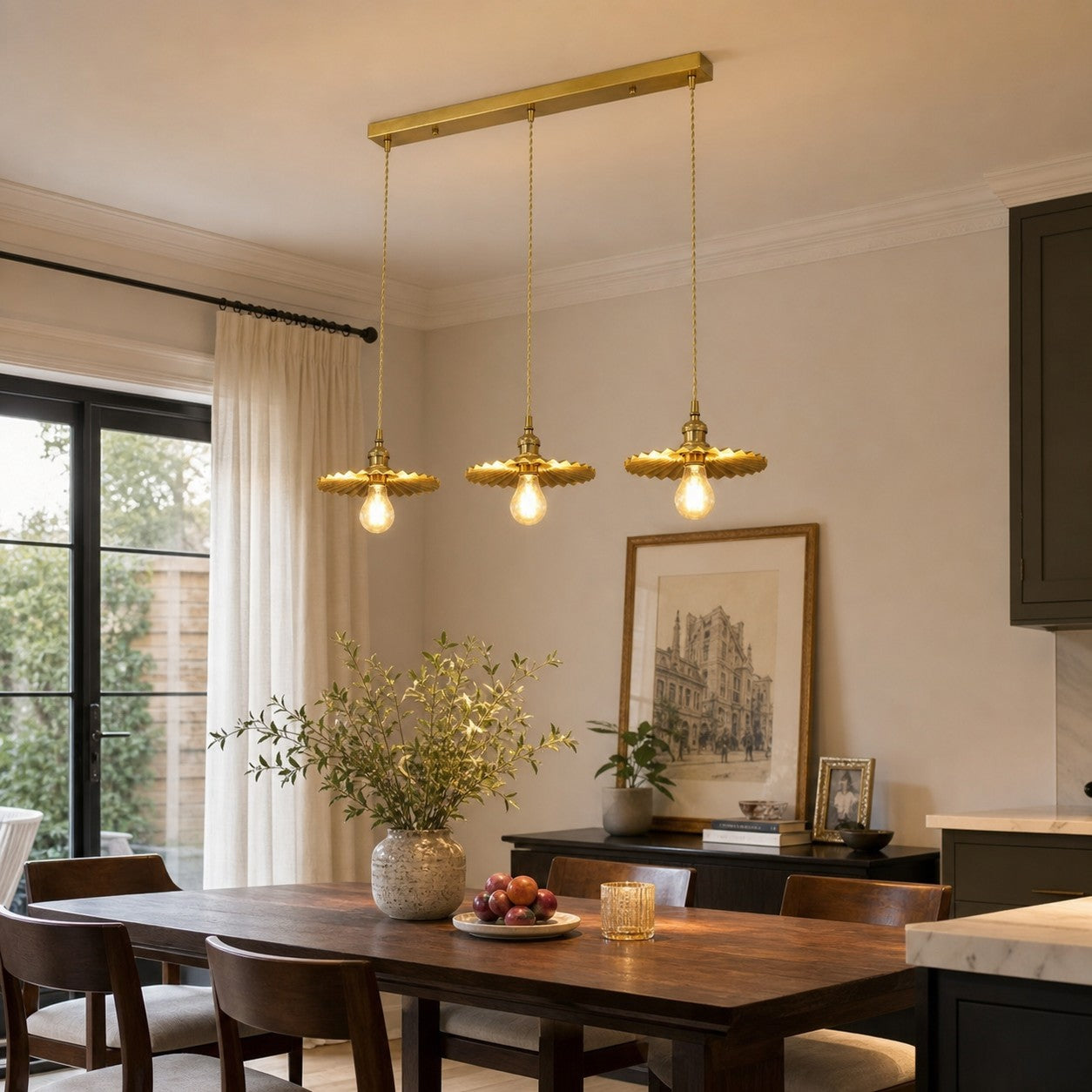 Pleated Brass Pendant Light