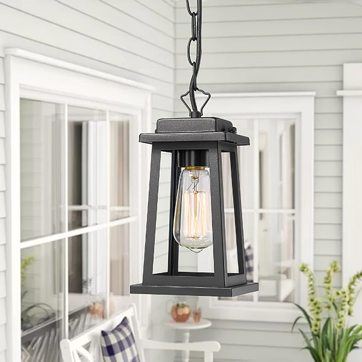 Outdoor Lantern Pendant Lamp -Timeless Design - Black Metal & Glass