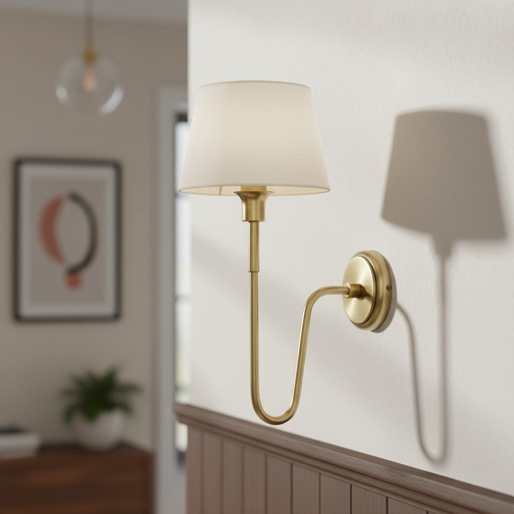Ivoralux Tapered Fabric Wall Light – Modern Classic Curved Arm Sconce for Hallways or Bedrooms