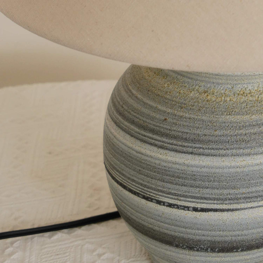Ceravine Rustic Ceramic Base Table Lamp with Conical Fabric Shade – Elegant Accent Lighting for Home