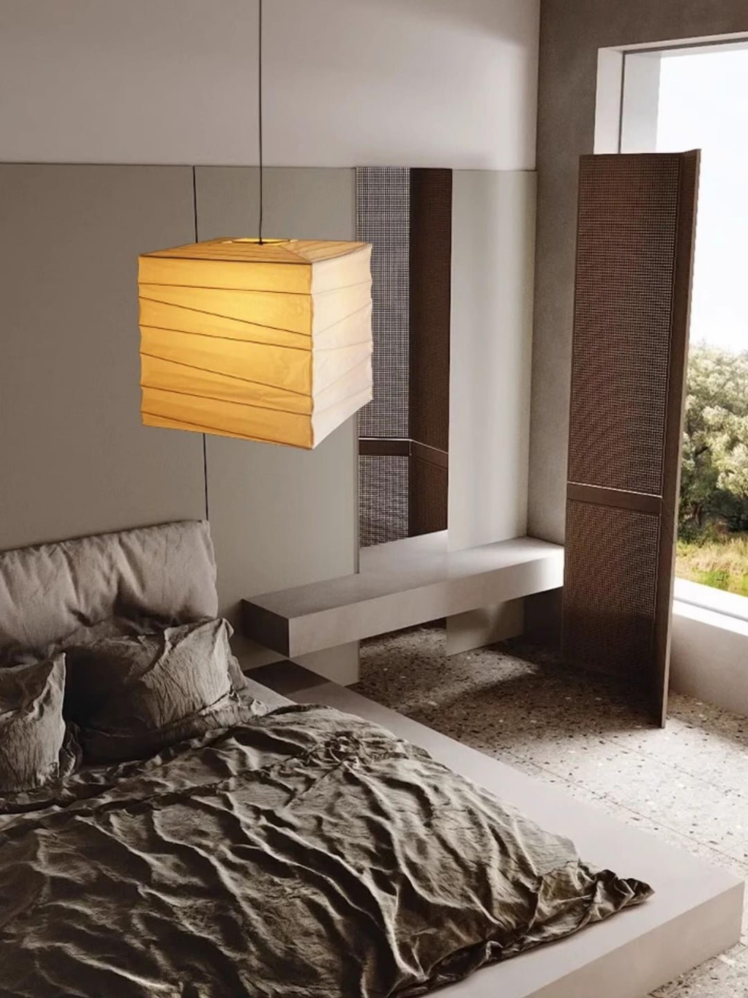 Papierwürfel-Pendelleuchte – Traditionelle minimalistische Lampe für den Eingangsbereich