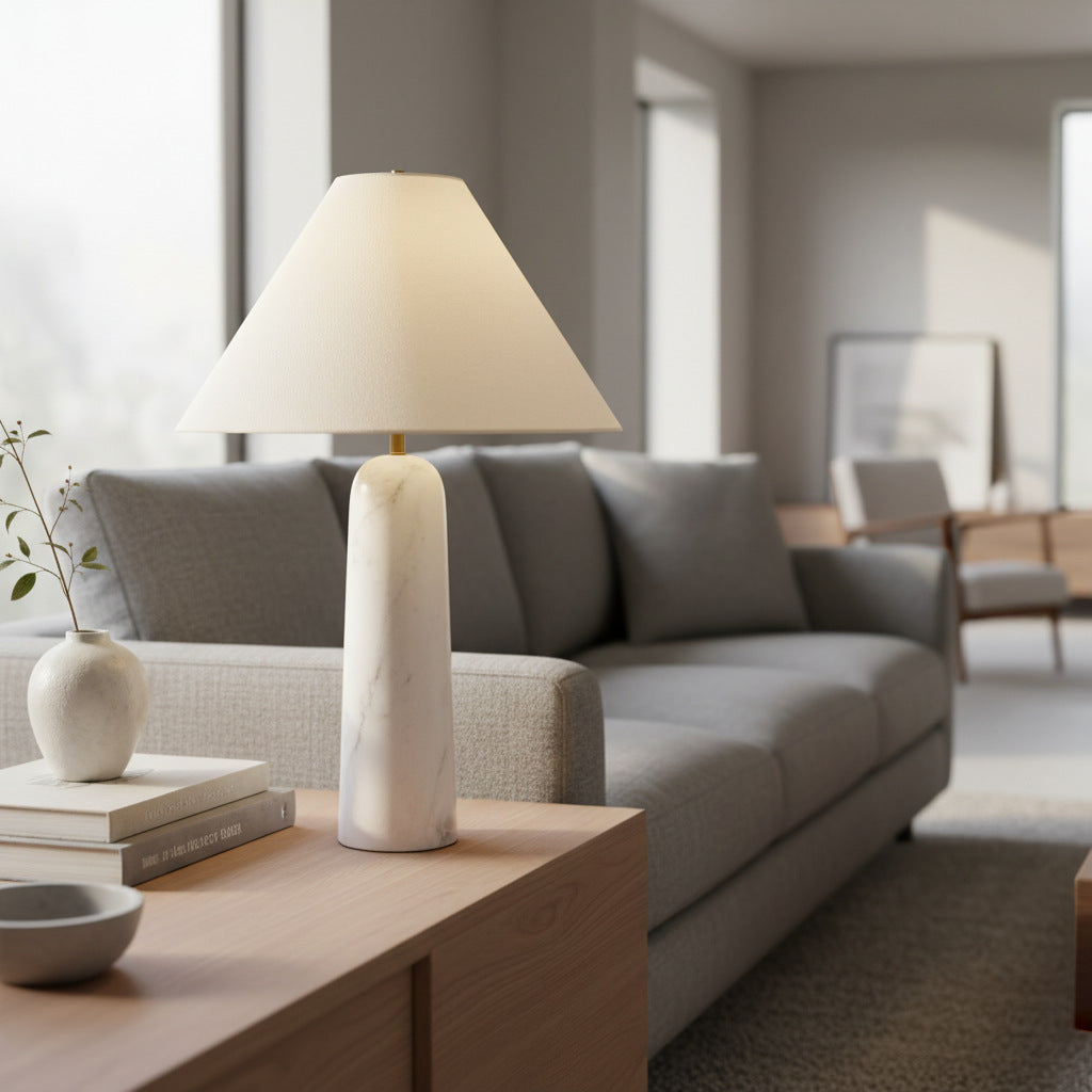 Albi Minimalist Marble Table Lamp – Elegant Fabric Shade Suitable for Any Room