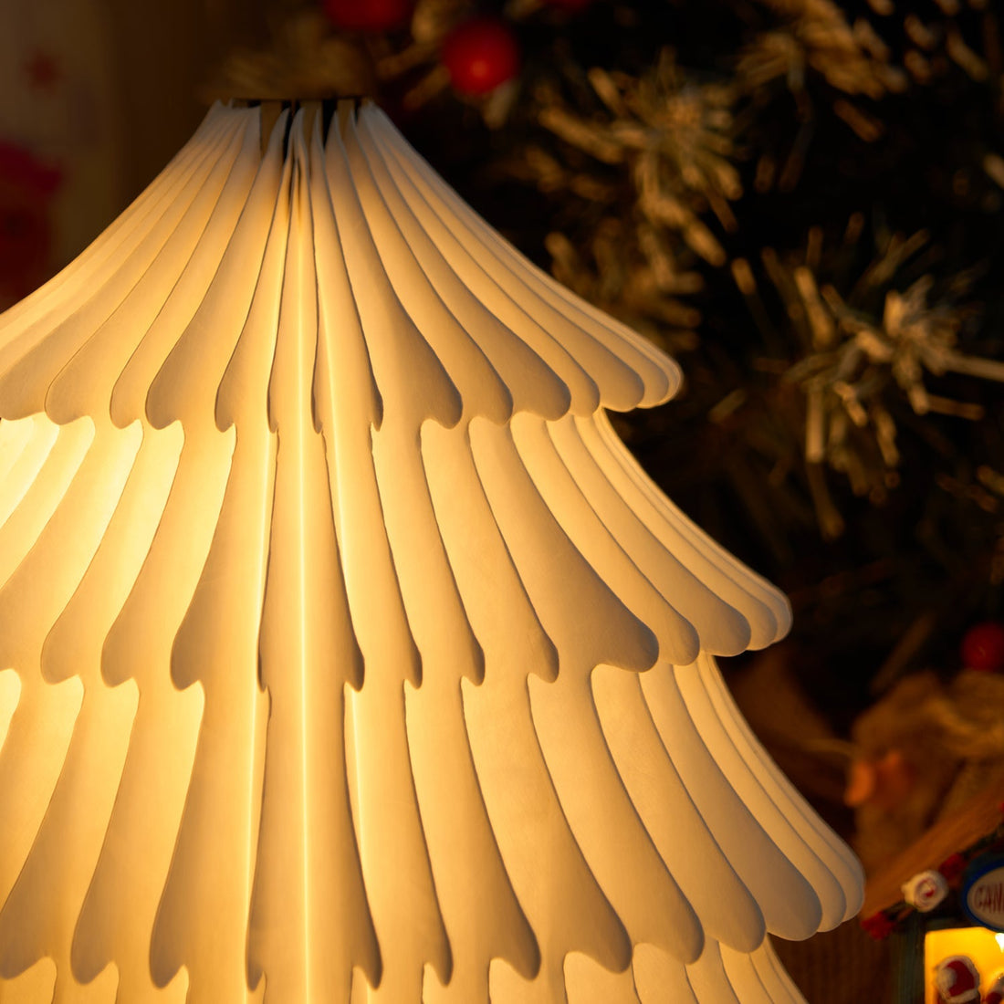 Faltbare Weihnachtsbaum-Tischlampe – LED-Licht aus Holz für das Wohnzimmer