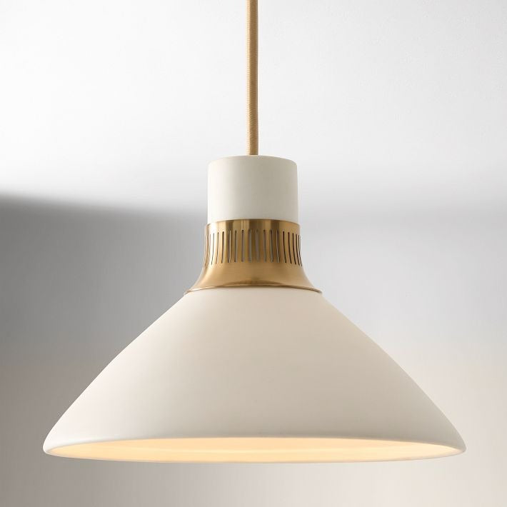 Calvor Porcelain Pendant Light – Ivory Shade with Champagne Bronze Accents