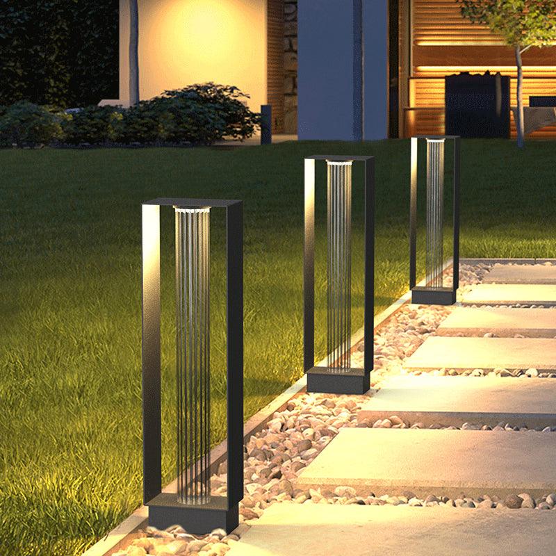 Frame Outdoor Post Lamp - Resilient Striped Glass Lamp for Driveway