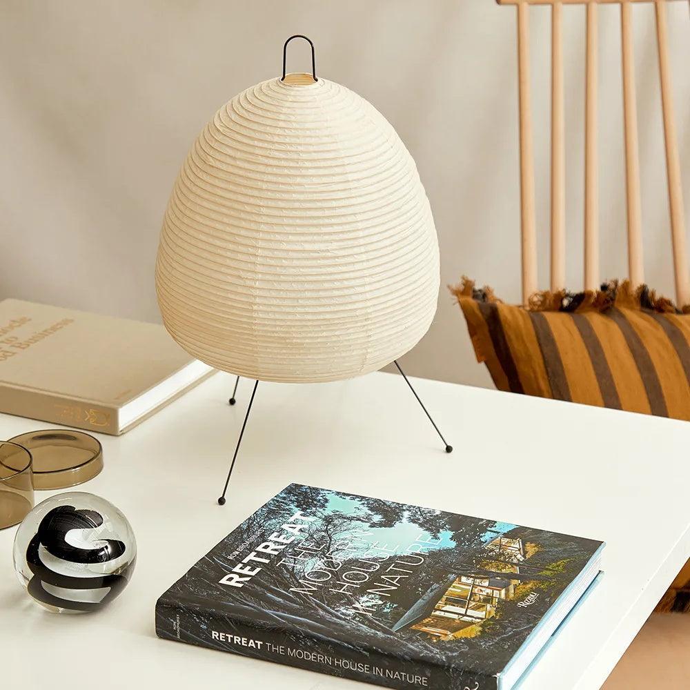 Japanisch inspirierte Papiertischlampe – Maulbeerpapierlampe fürs Schlafzimmer