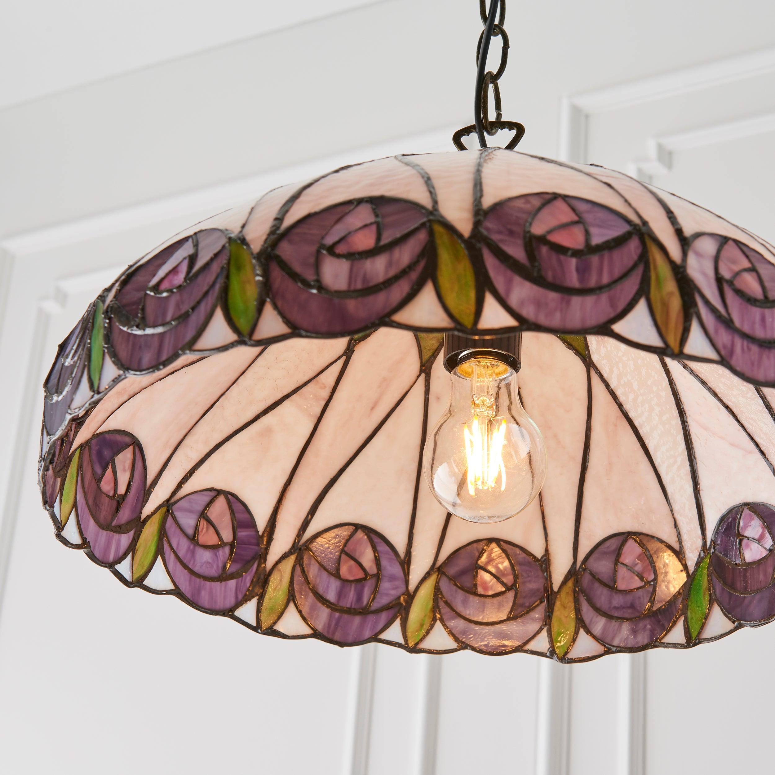 TF Hutchinson Tiffany Glass Pendant Light with Artistic Mosaic Design for Dining and Living Spaces
