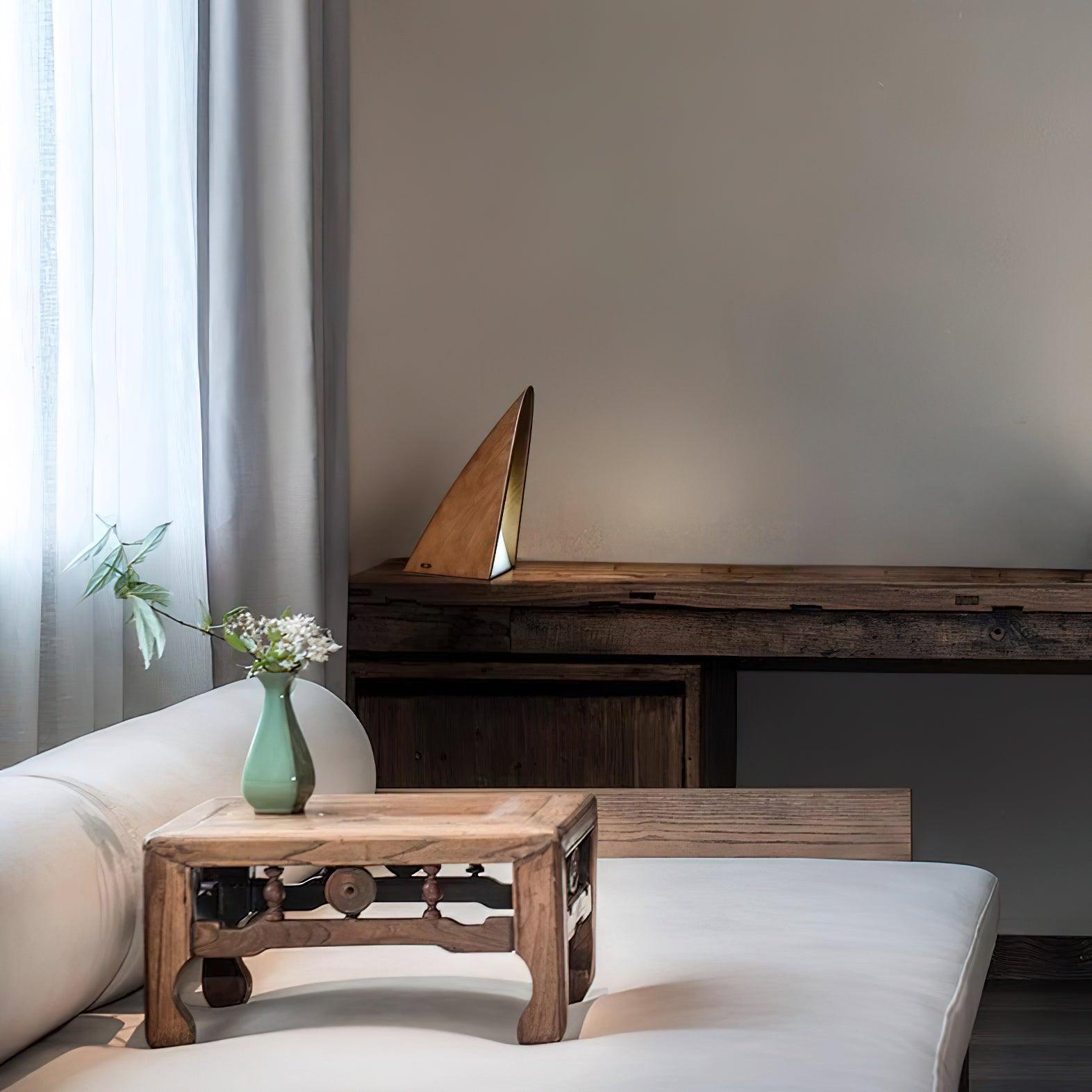 Triangular Table Lamp - Wooden Rechargeable LED for Bedroom & Office