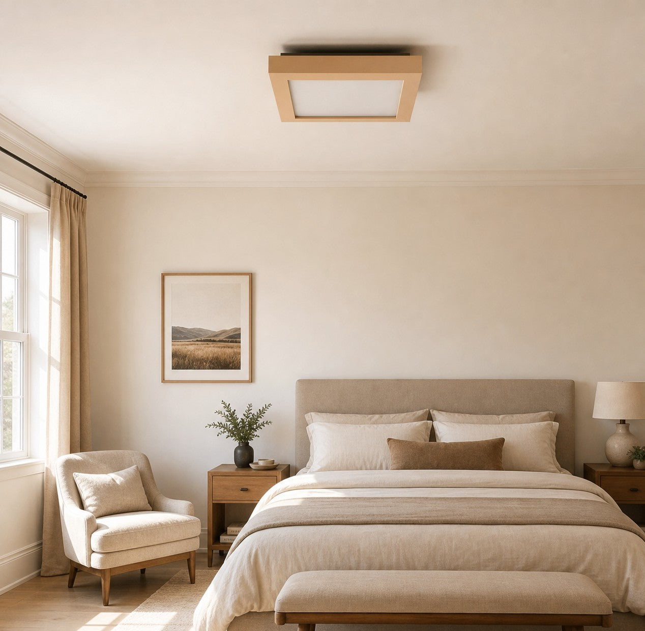 Cream Square Flush Mount Ceiling Lamp