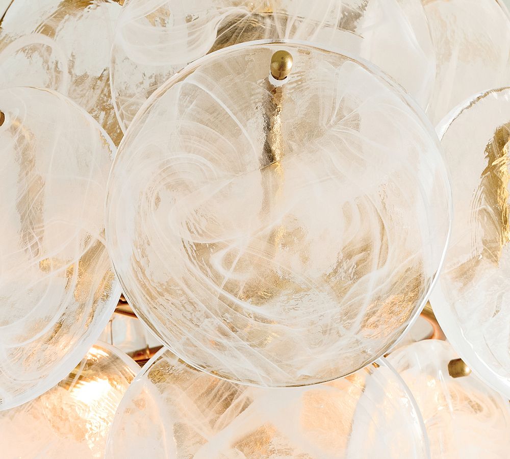 Sevra Cascading Glass Disc Round Flush Mount - Vintage Brass Ceiling Light