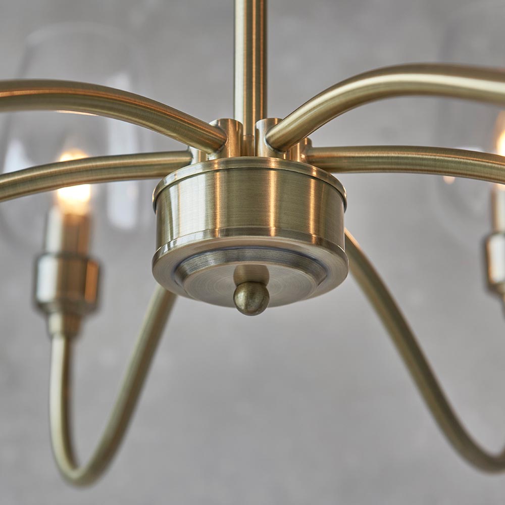 Clarione Art Deco 6-Light Linear Chandelier with Blown Glass Shades for Kitchen
