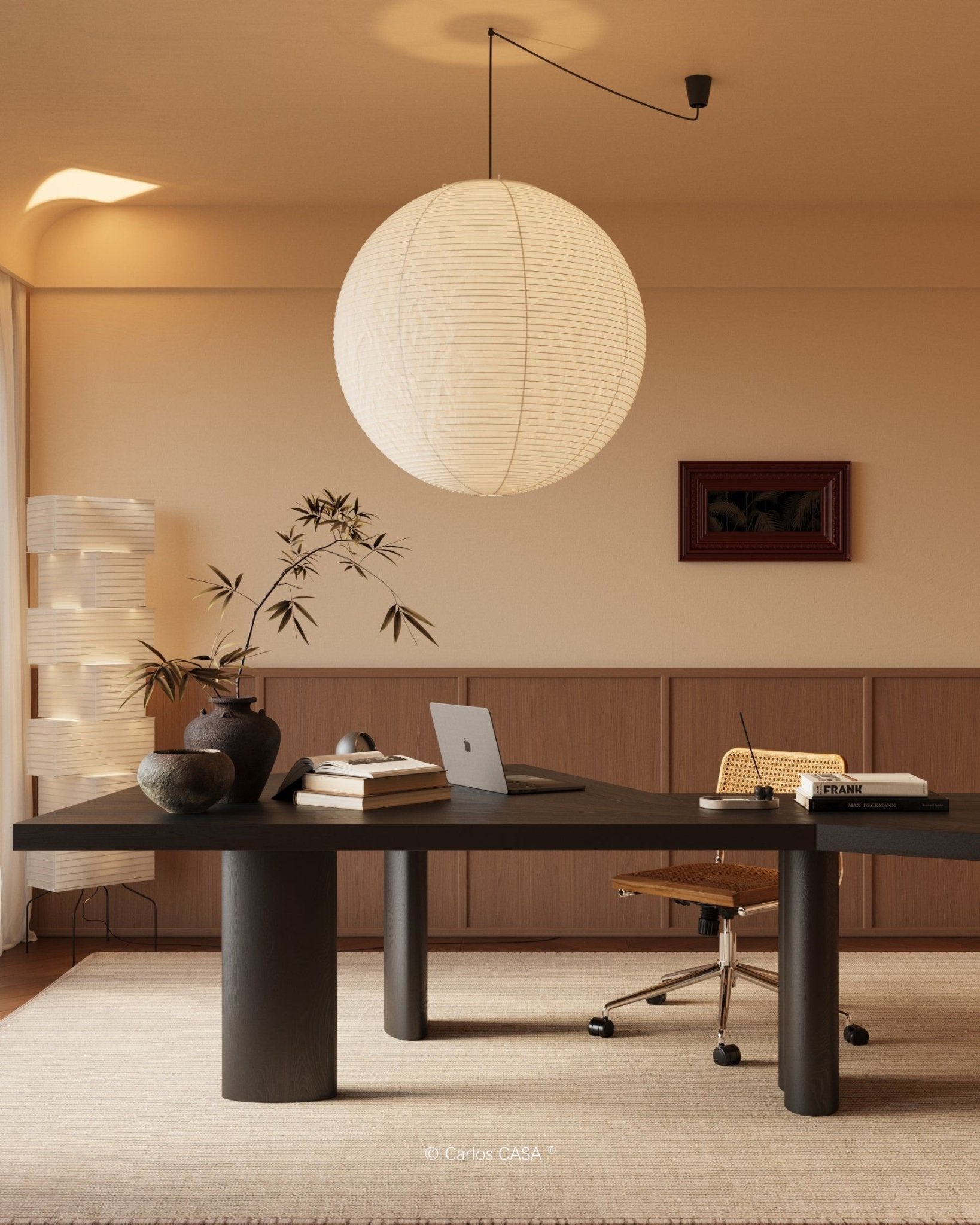 Washi Paper Round Pendant Lamp – Minimalist Lighting for Living Room