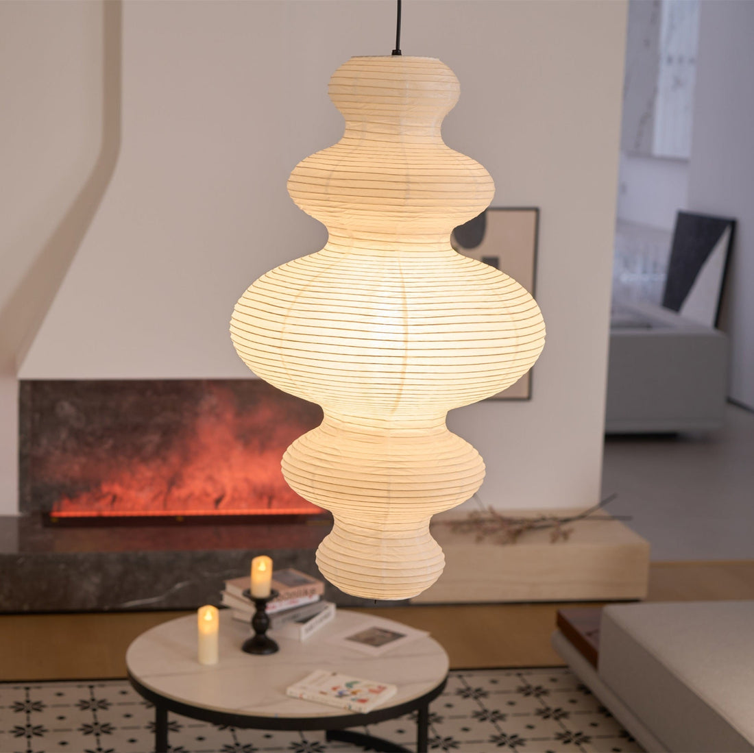 Sculptural Rice Paper Pendant Lamp - Luxurious Lamp for Bedroom