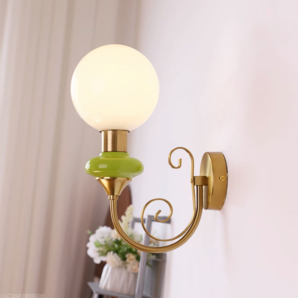 Retro Glass Wall Lamp - Single Ball Light French Style for Hallway