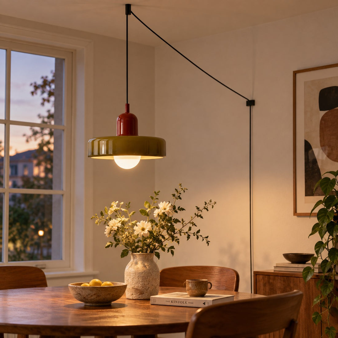 Bunte Bauhaus-Glaspendelleuchte mit Stecker