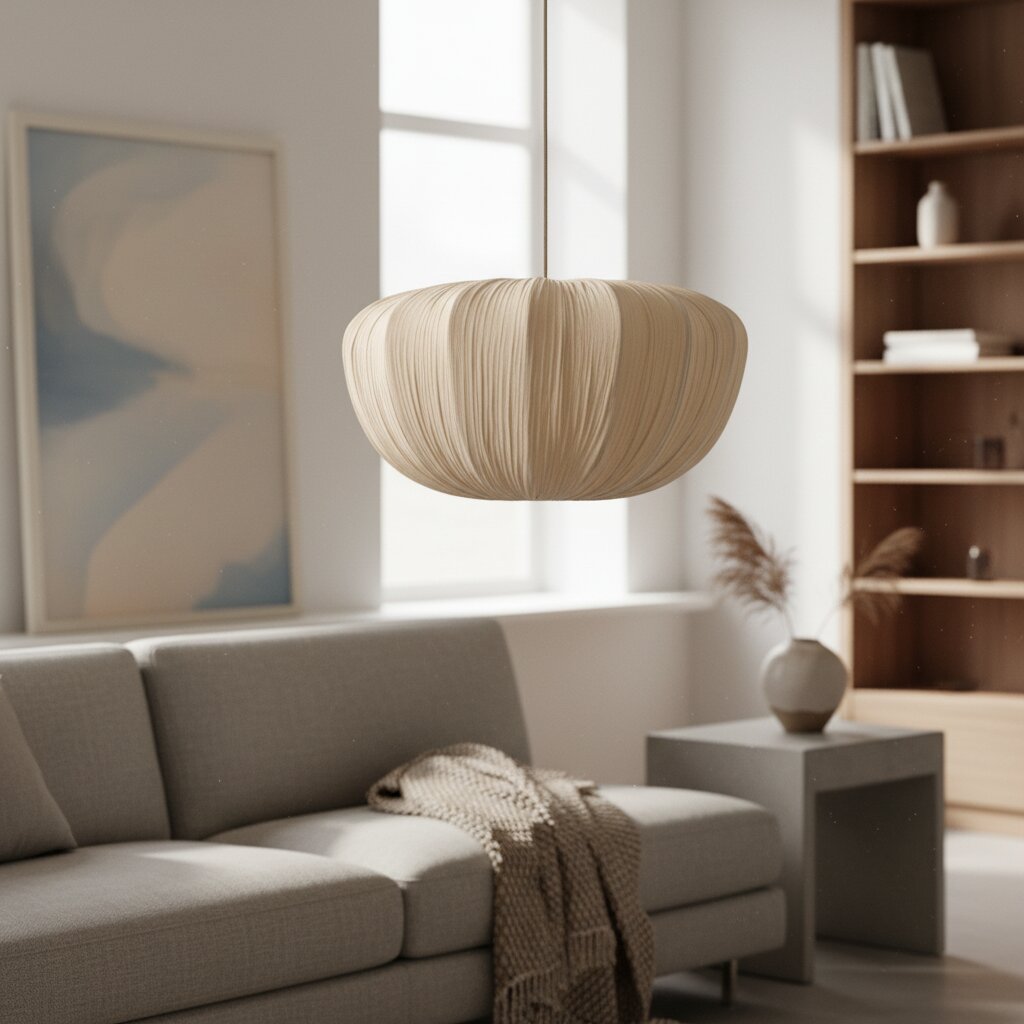 Linbron Pendant – Soft Linen Shade and Curved Frame Modern Light for Dining Room