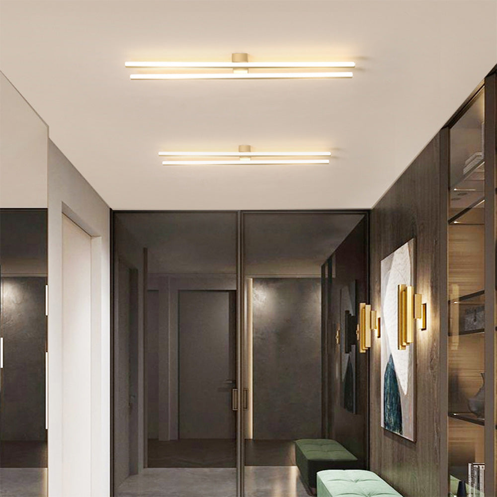 Double Linear Ceiling Light - Industrial Iron LED Lamp for Living Room