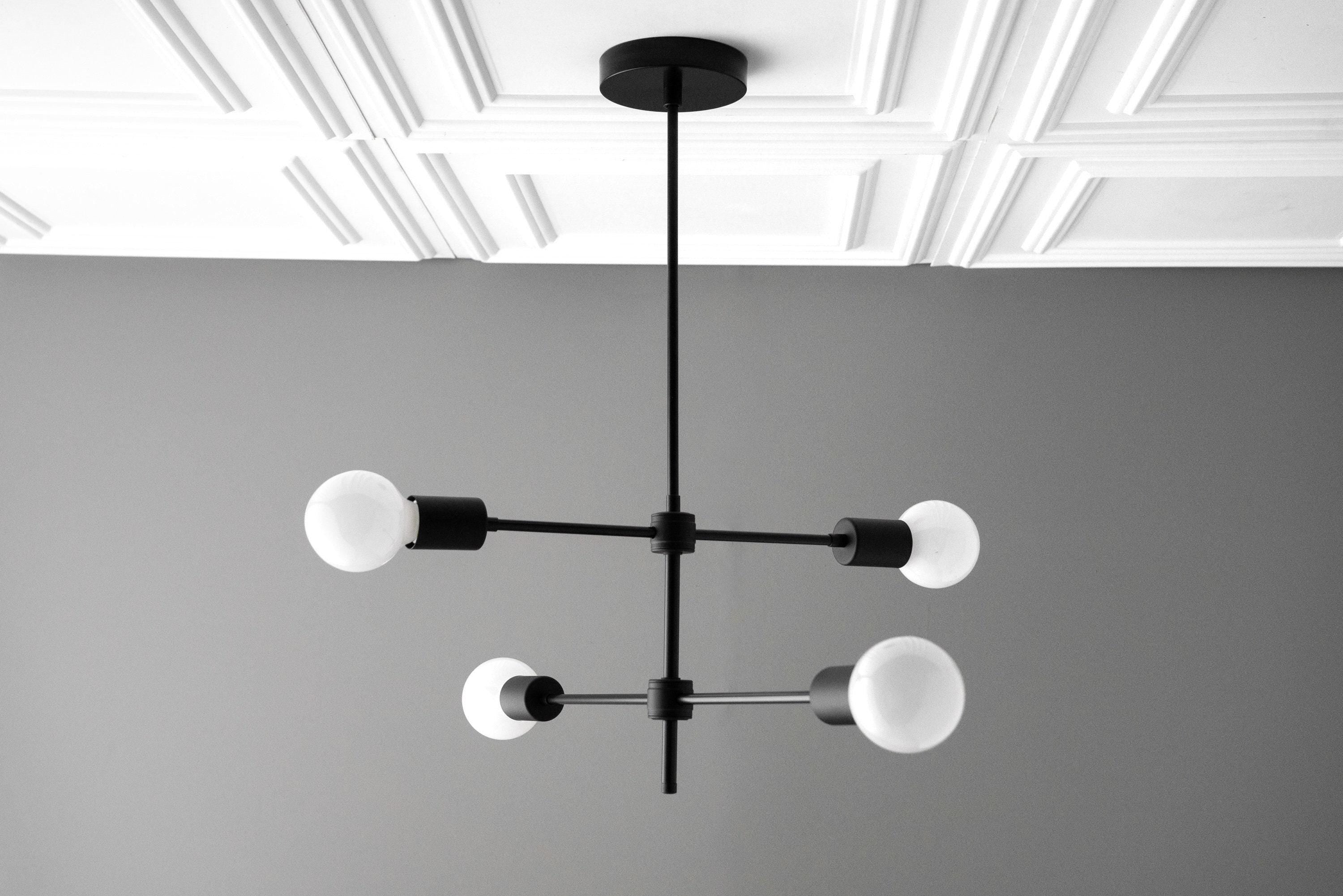 Mobilux Line Black and Brass Chandelier - Contemporary Globe Ceiling Hanging Light
