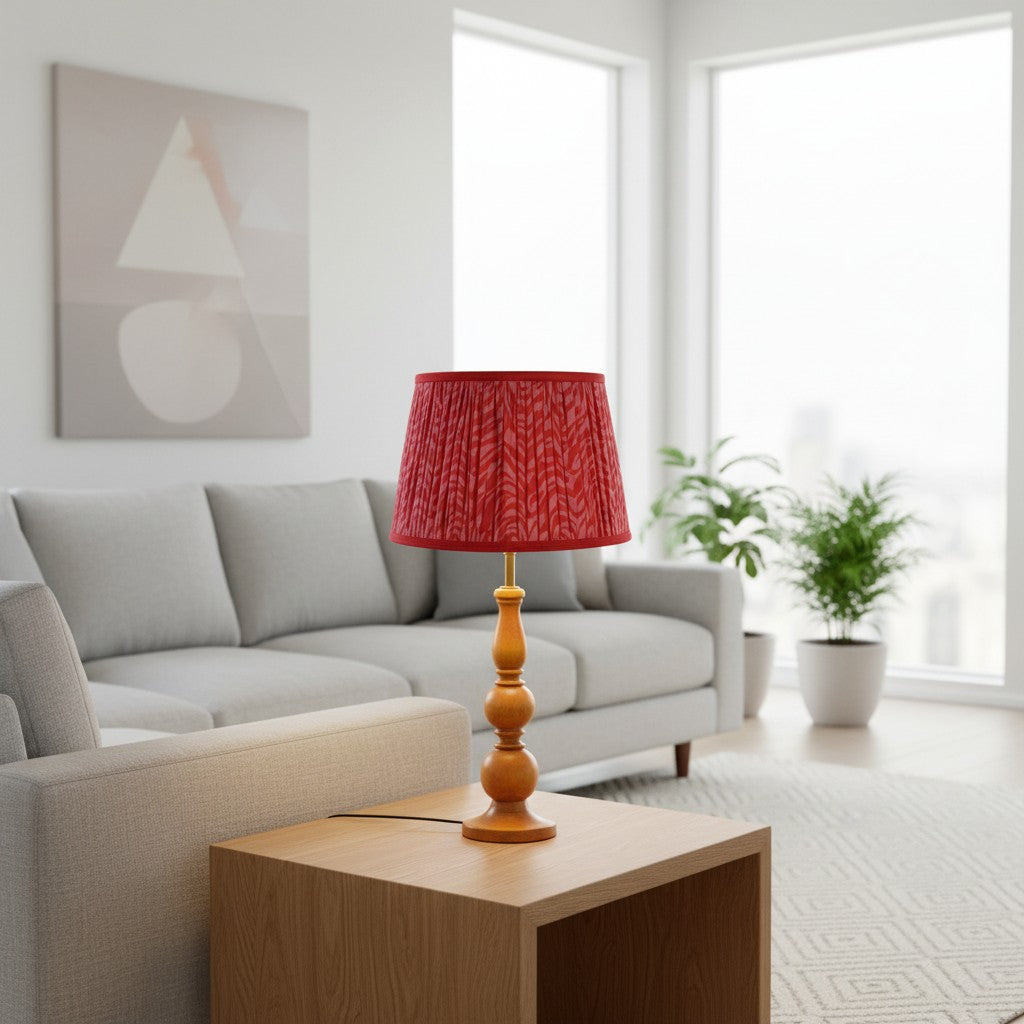 Grainora Table Lamp with Wooden Grain Base – Fabric Lampshade for Living Rooms