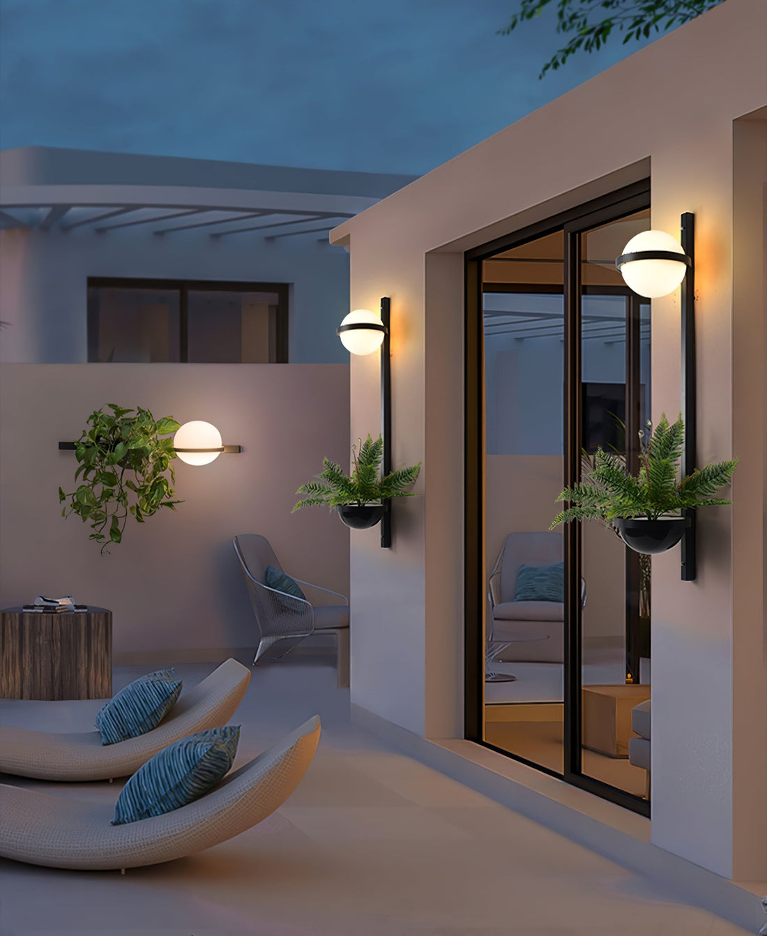 Modern Metal Wall Light - Black Frame Glowing Sphere Lamp for Garden
