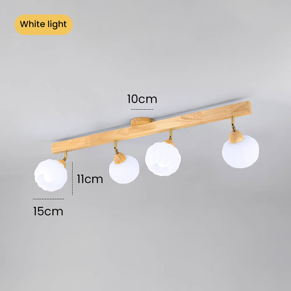 Cream Wood Track Light - Modern Ball Ceiling Light for Living Room